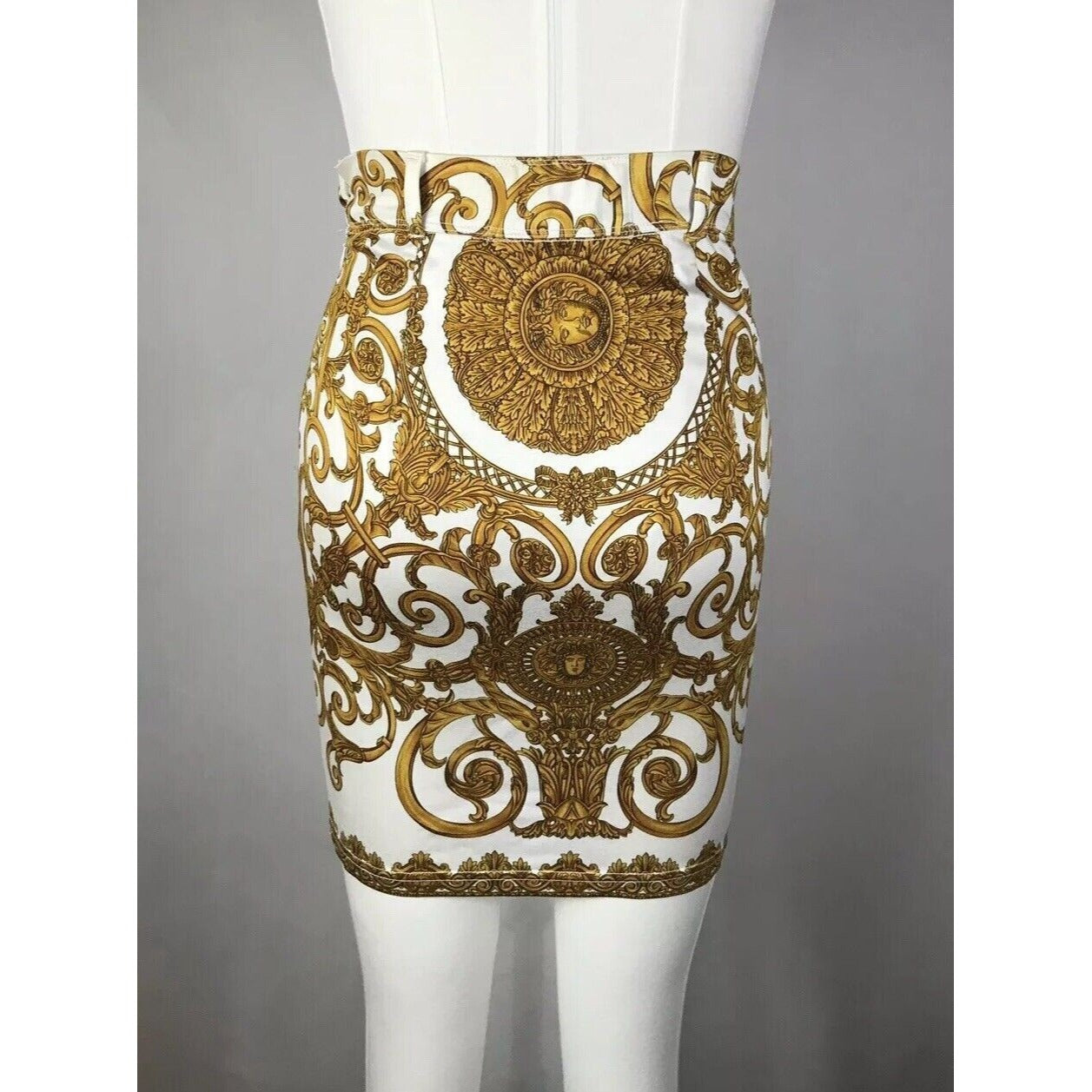 Rare Vtg Gianni Versace Early 90s Gold Baroque Skirt XS 38