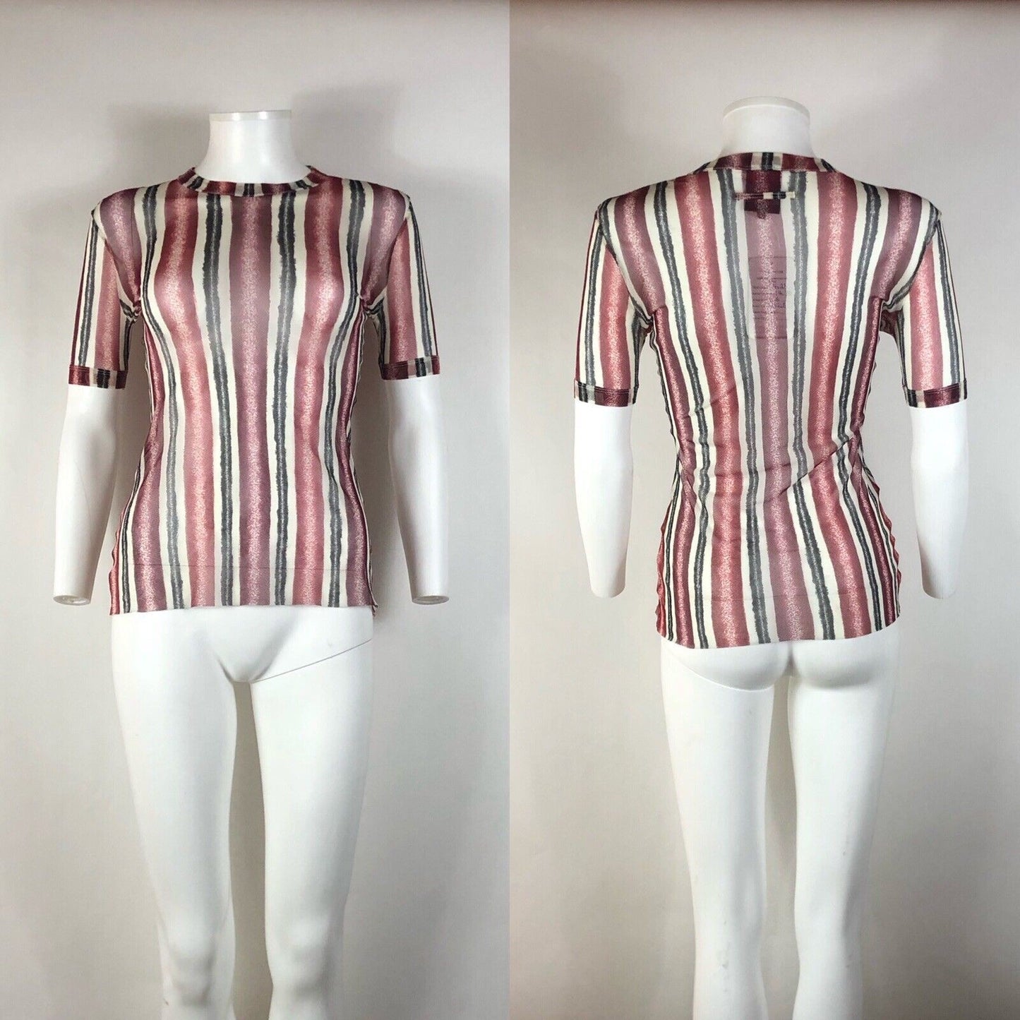 Rare Vtg Jean Paul Gaultier Red Striped Mesh Top S