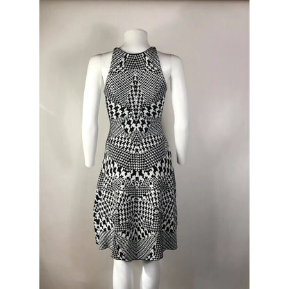 Rare Vtg Alexander McQueen McQ Black & White Houndstooth Dress XS