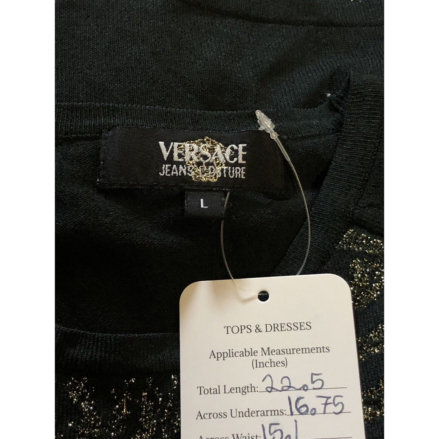 Rare Versace Jeans Black Medusa & Gold Top L