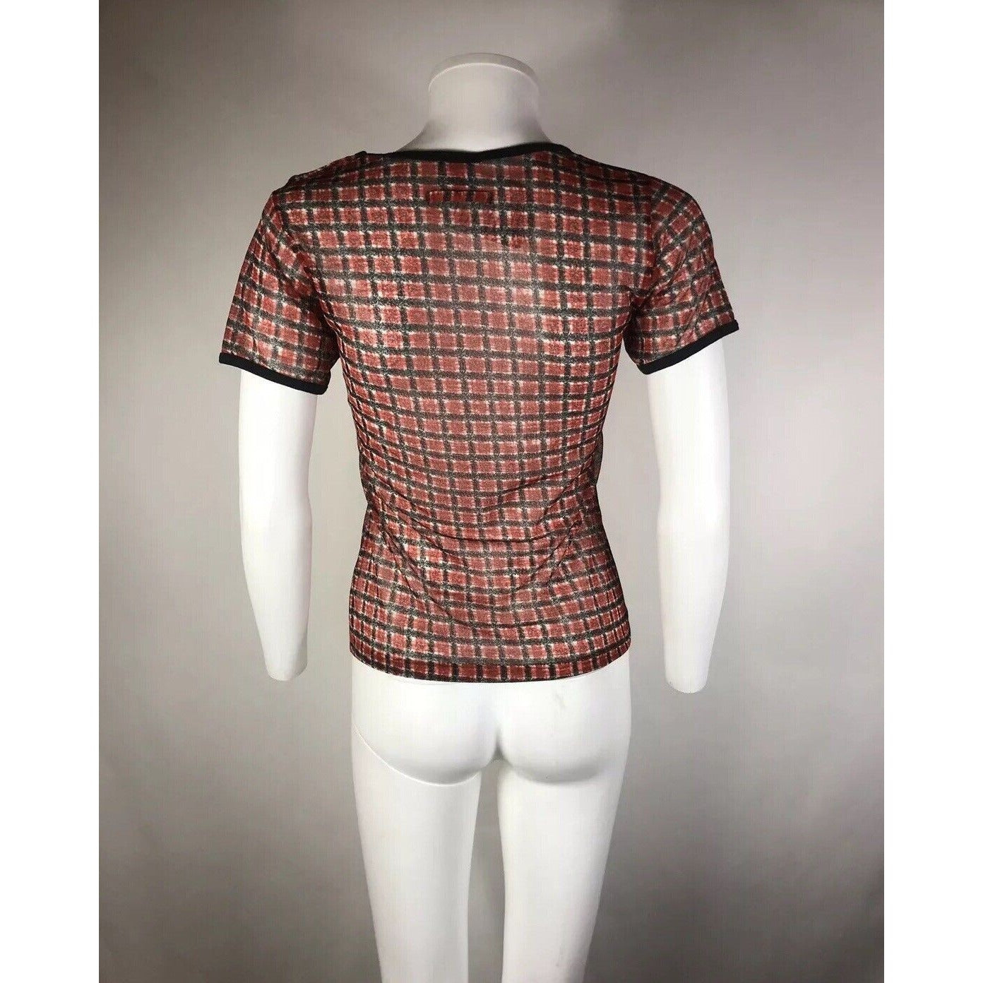 Rare Vtg Jean Paul Gaultier Red Square Print Mesh Top S