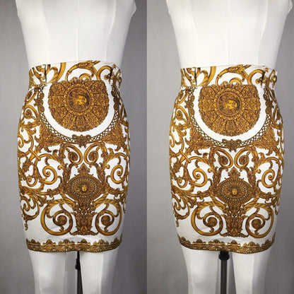 Rare Vtg Gianni Versace Early 90s Gold Baroque Skirt XS 38