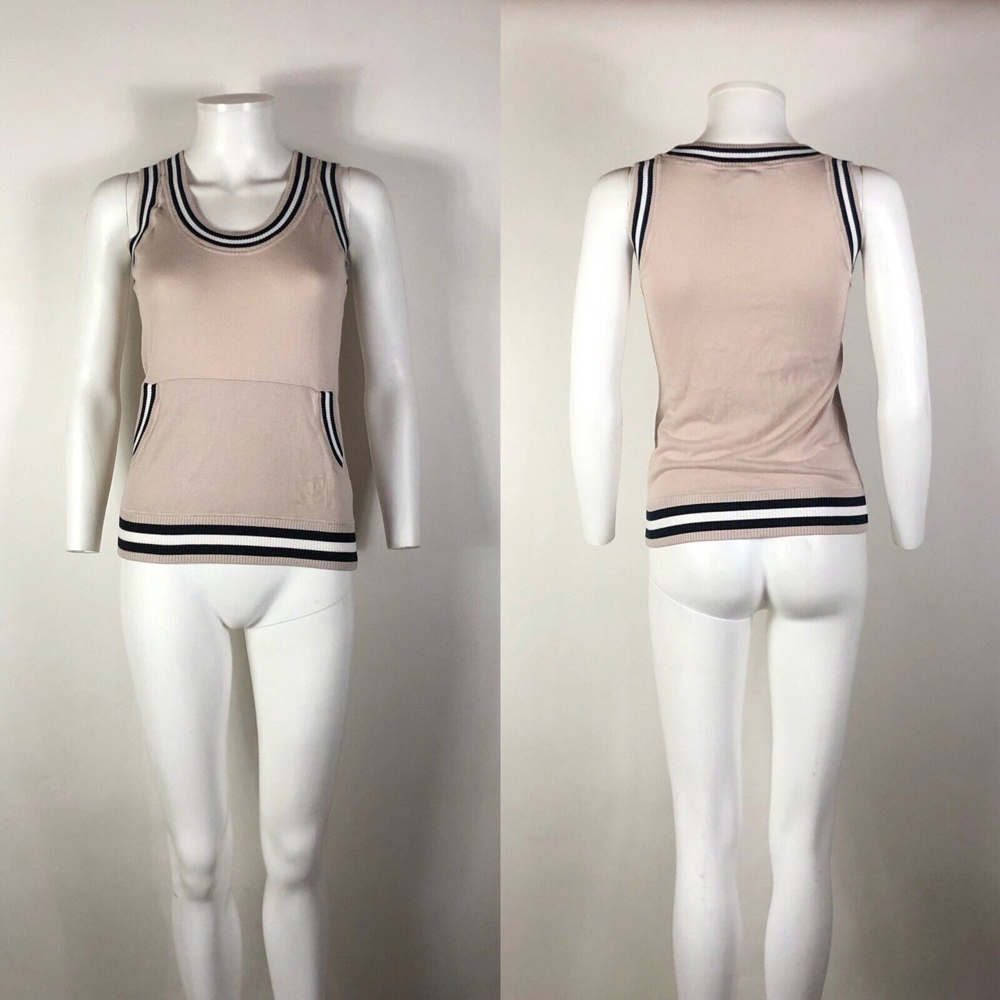 Rare Vtg Chanel Knit CC Logo Tank Top S