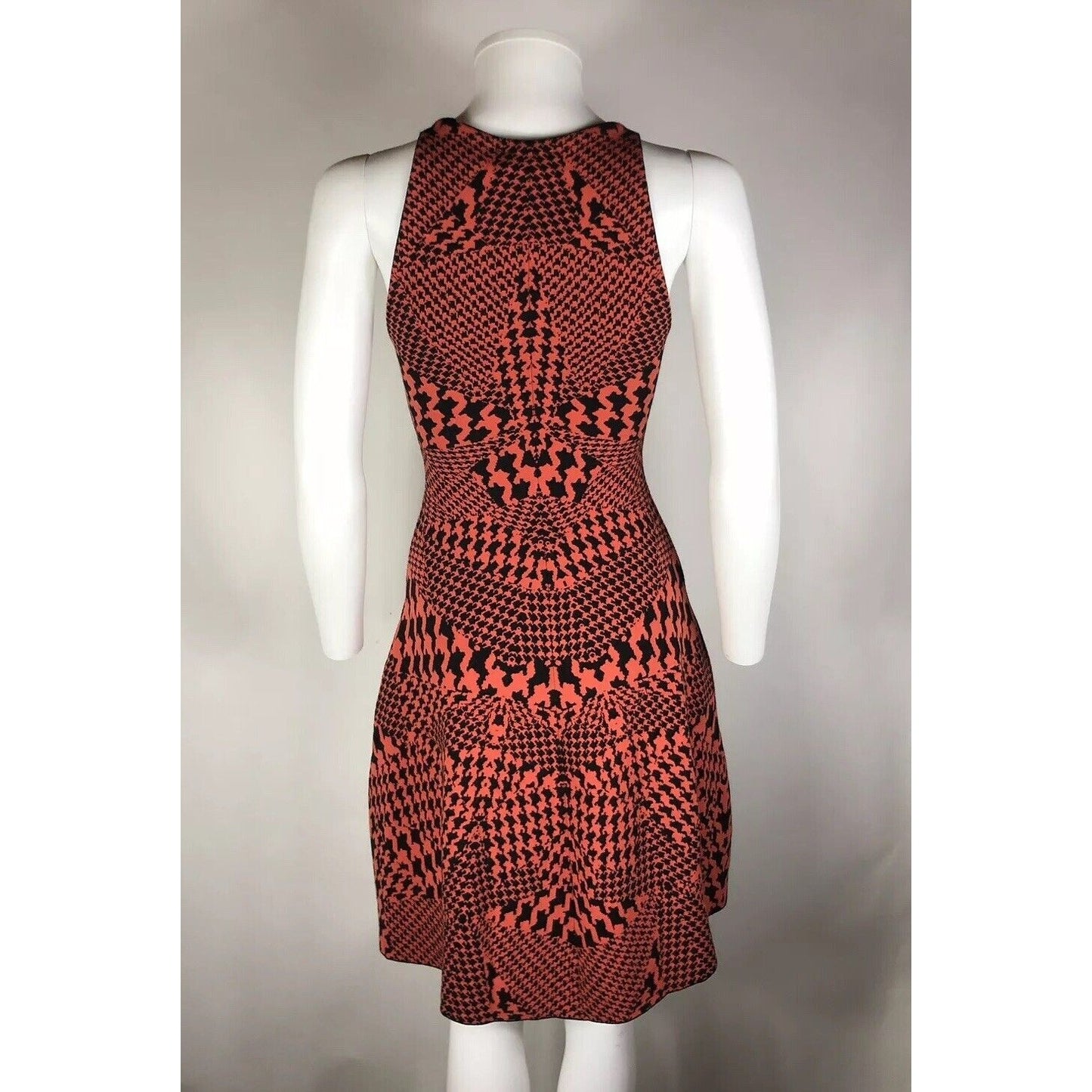 Rare Vtg Alexander McQueen McQ Knit Red Orange Houndstooth Dress XS