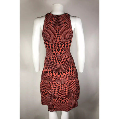 Rare Vtg Alexander McQueen McQ Knit Red Orange Houndstooth Dress XS