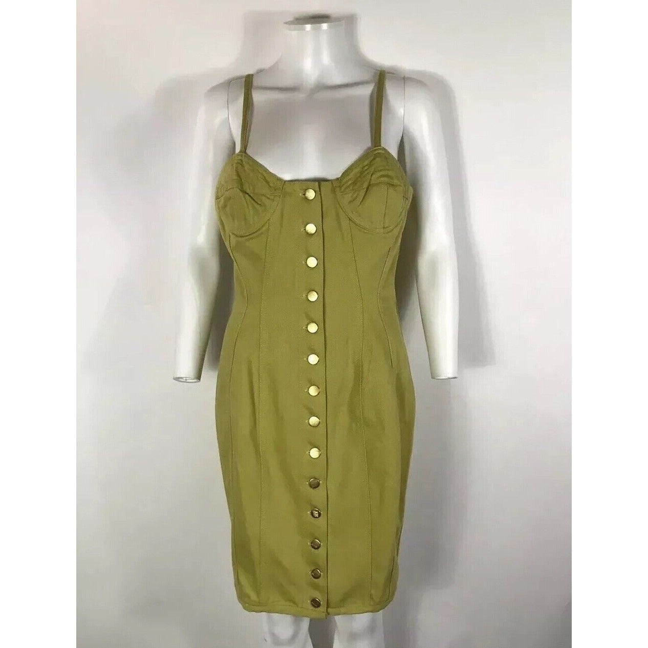 Rare Vtg Jean Paul Gaultier Yellow Green Denim Corset Dress M