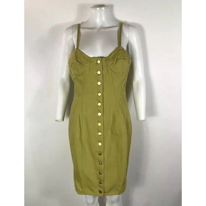 Rare Vtg Jean Paul Gaultier Yellow Green Denim Corset Dress M