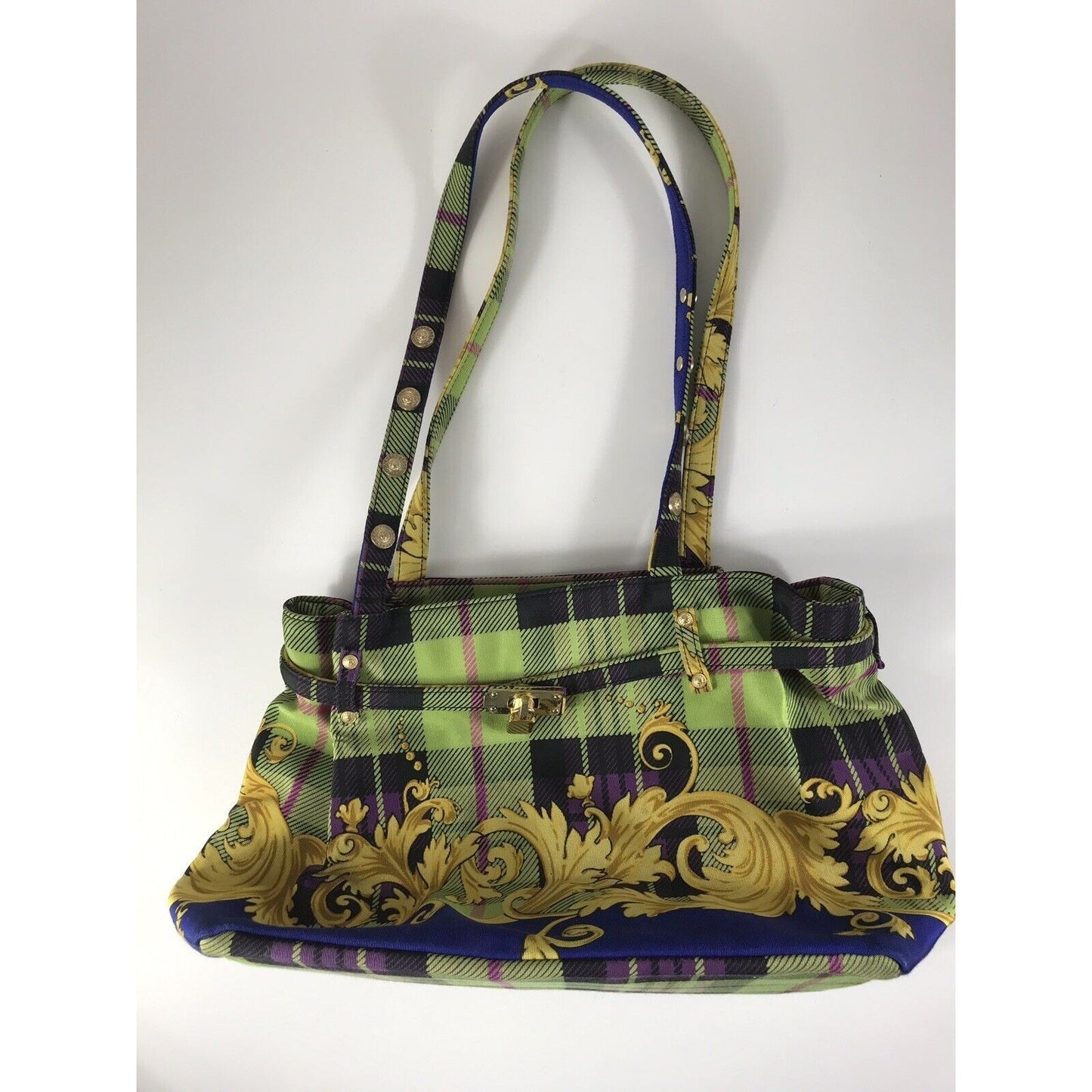 Rare Vtg Gianni Versace Green Tartan Plaid Baroque Bag