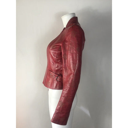 Rare Vtg John Galliano Red Logo Embossed Leather Jacket XS