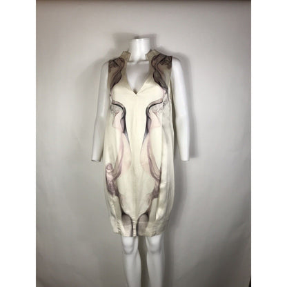 Rare Vtg Alexander McQueen Ivory Smoke Print Dress S 2009