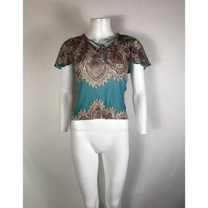 Rare Vtg Jean Paul Gaultier Blue Paisley Mesh Top S