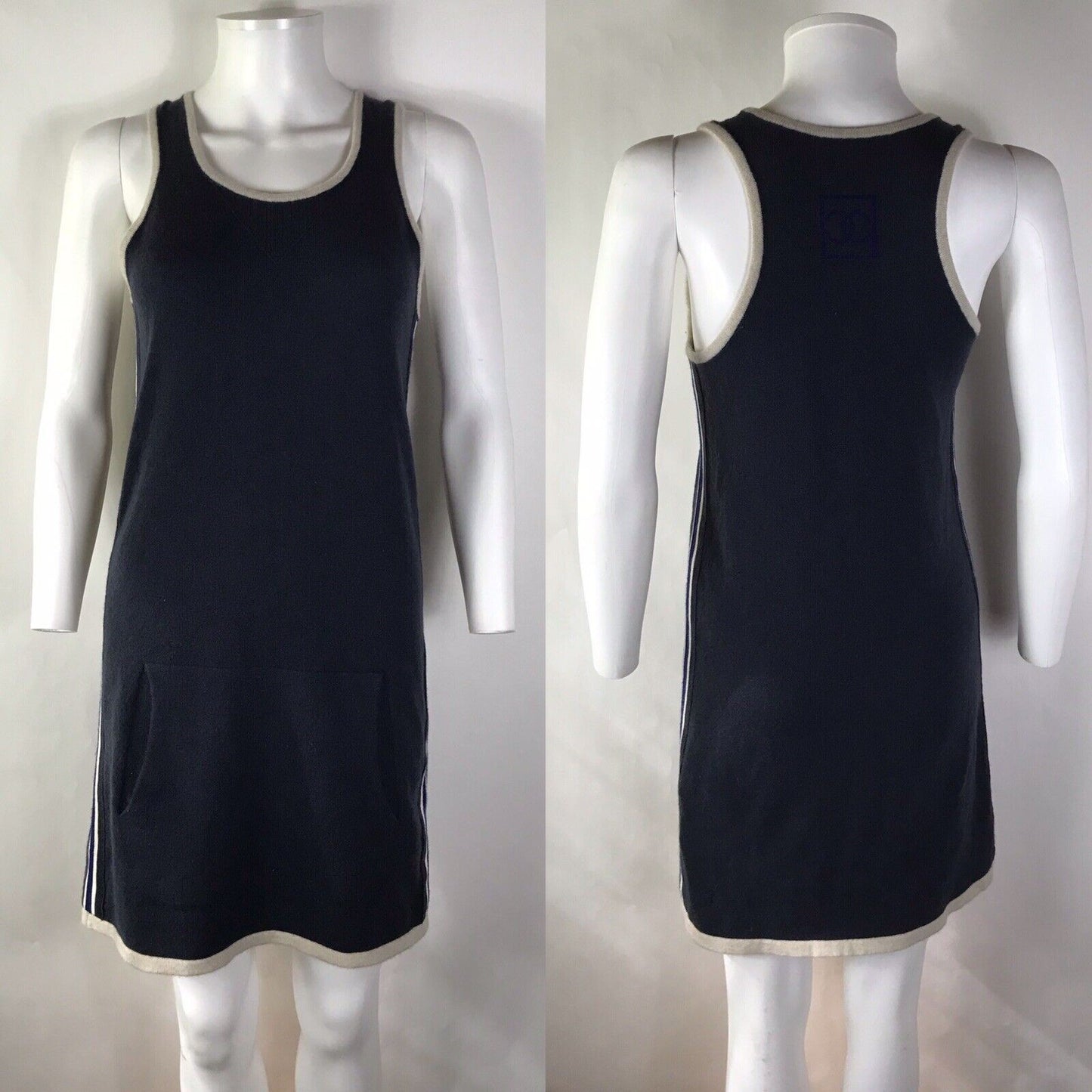 Rare Vtg Chanel Navy Cashmere CC Logo Dress XS 36