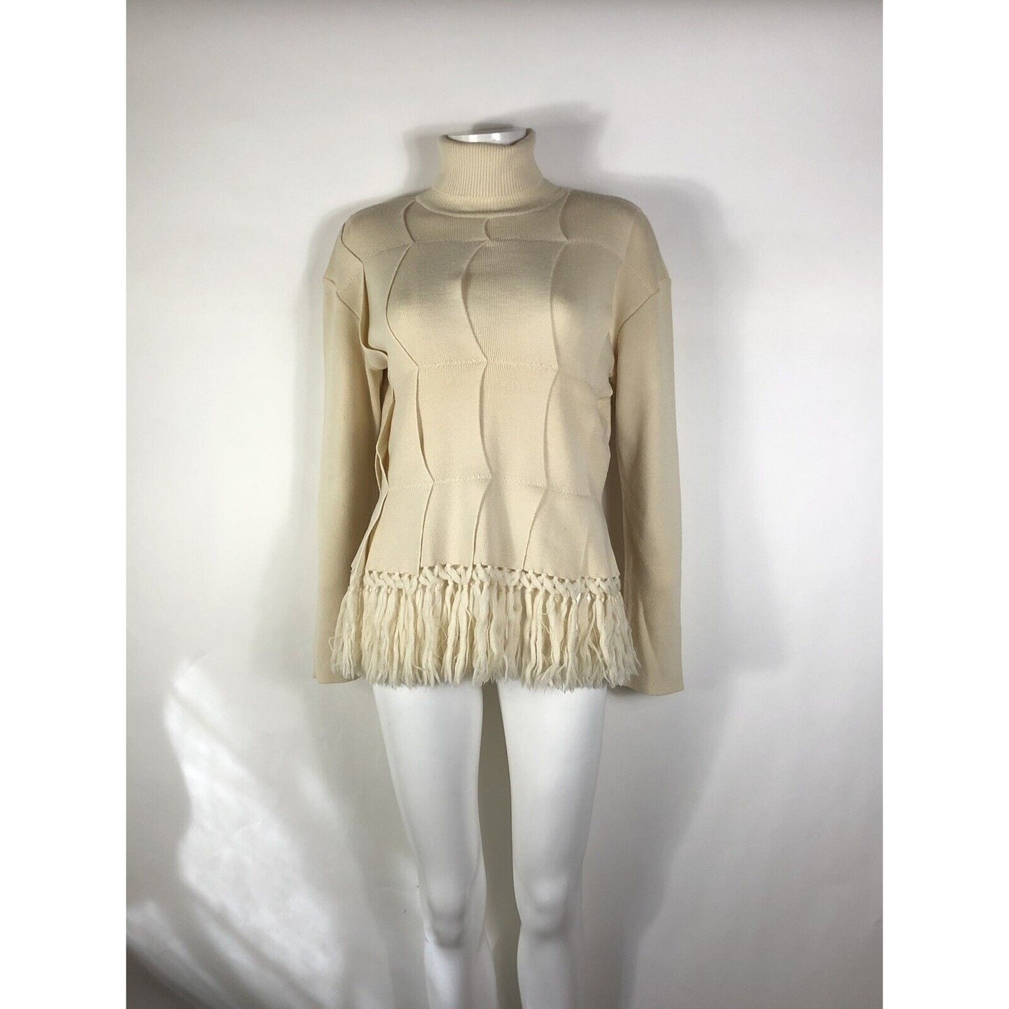 Rare Vtg Jean Paul Gaultier Beige Turtleneck Fringe Sweater S