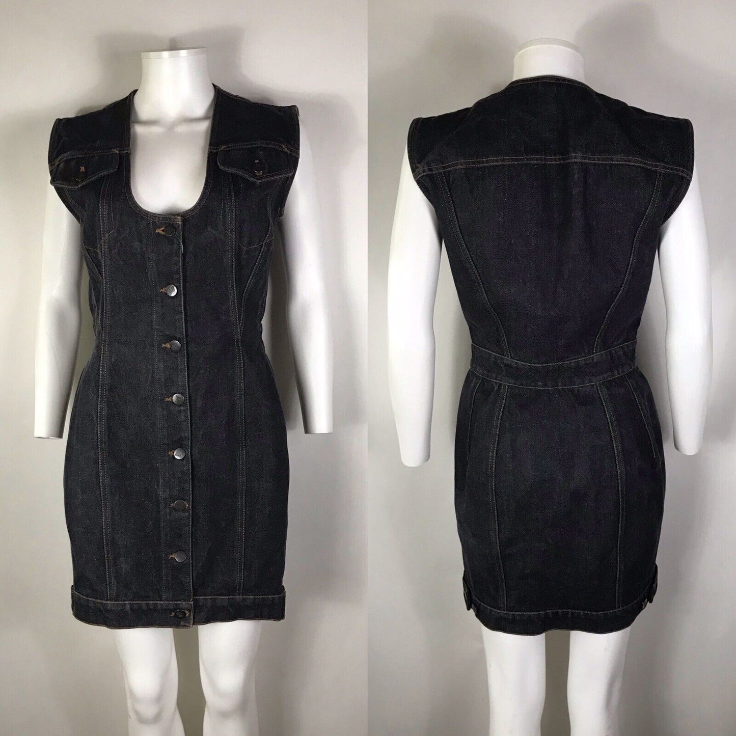 Rare Vtg Jean Paul Gaultier 90s Junior Denim Low Cut Dress S