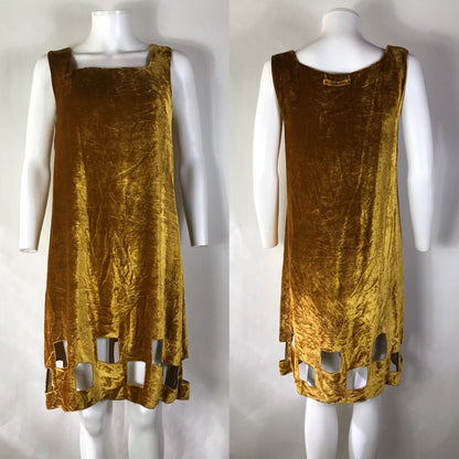 Rare Vtg Jean Paul Gaultier 90s Gold Velvet Dress S