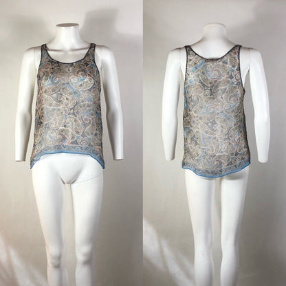 Rare Vtg Balenciaga by Nicholas Ghesquiere Blue Sheer Silk Paisley Print Tank S