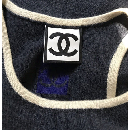 Rare Vtg Chanel Navy Cashmere CC Logo Dress XS 36