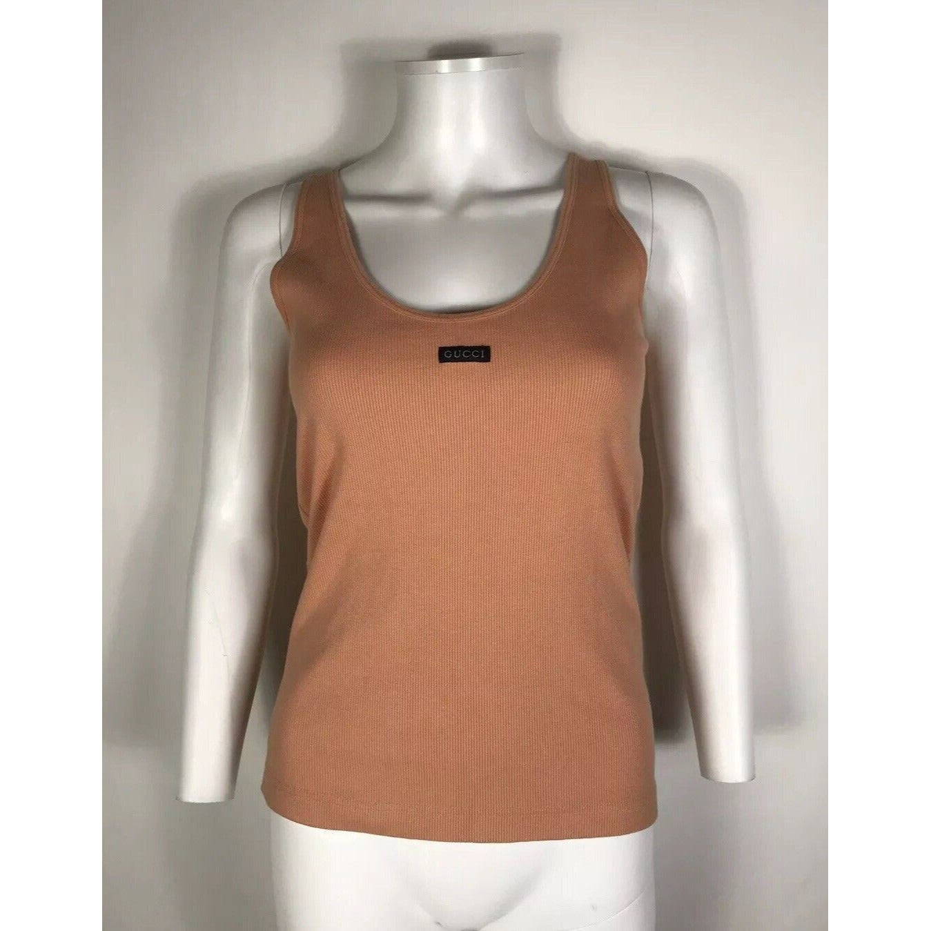 Rare Vtg Gucci 90s Orange Logo Ribbed Tank Top M C.1997