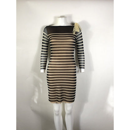 Rare Vtg Jean Paul Gaultier Soleil Black Striped Sheer Bow Dress S