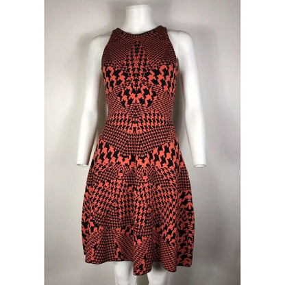 Rare Vtg Alexander McQueen McQ Knit Red Orange Houndstooth Dress XS