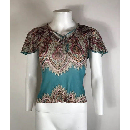 Rare Vtg Jean Paul Gaultier Blue Paisley Mesh Top S