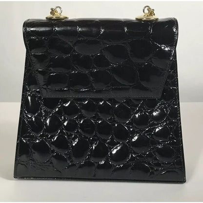 Rare Vtg Gianni Versace Black Patent Croc Bag