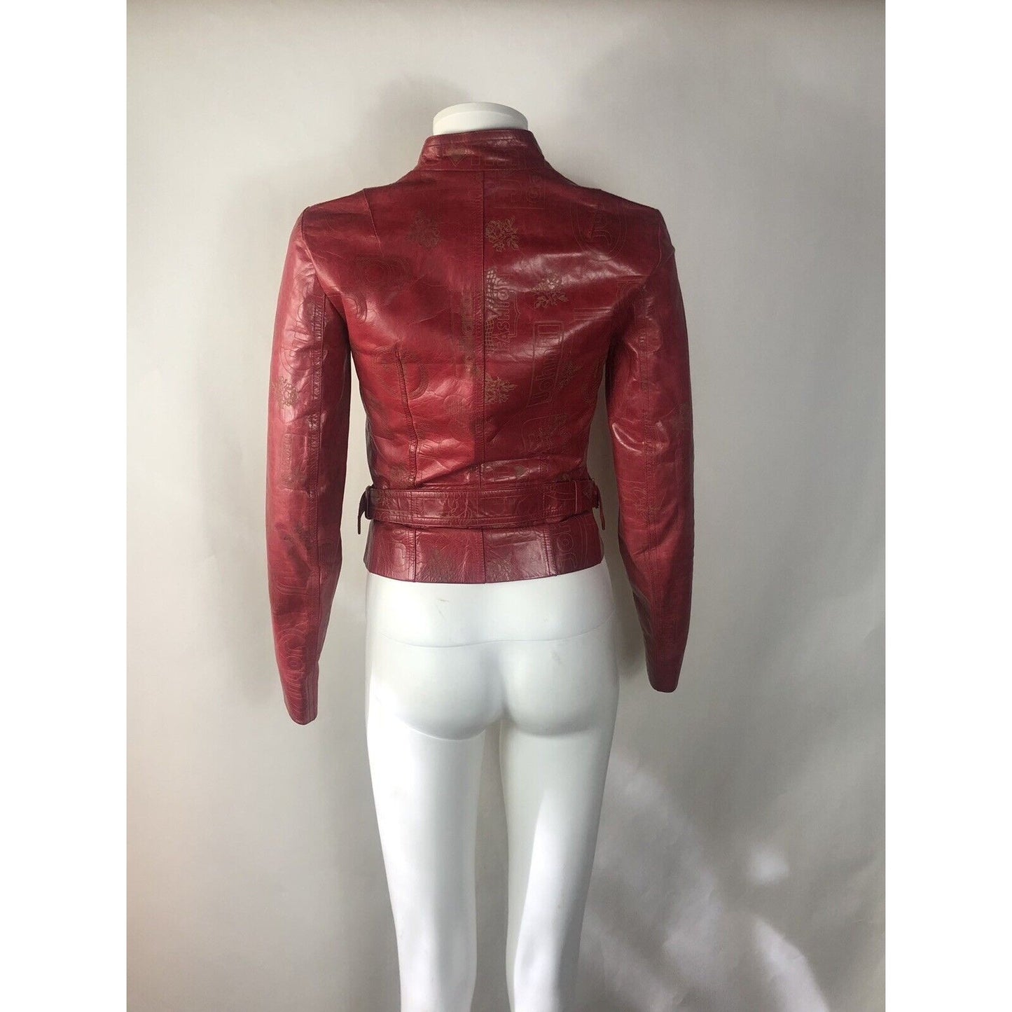 Rare Vtg John Galliano Red Logo Embossed Leather Jacket XS