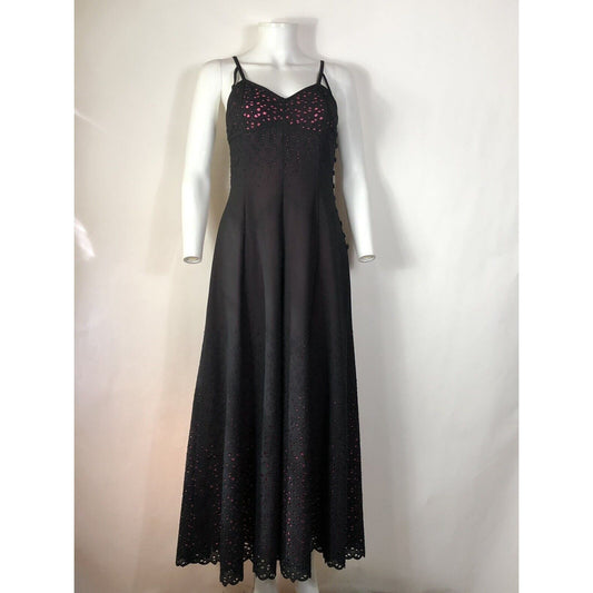 Rare Vtg Jean Paul Gaultier Black Pink Long Eyelet Dress S