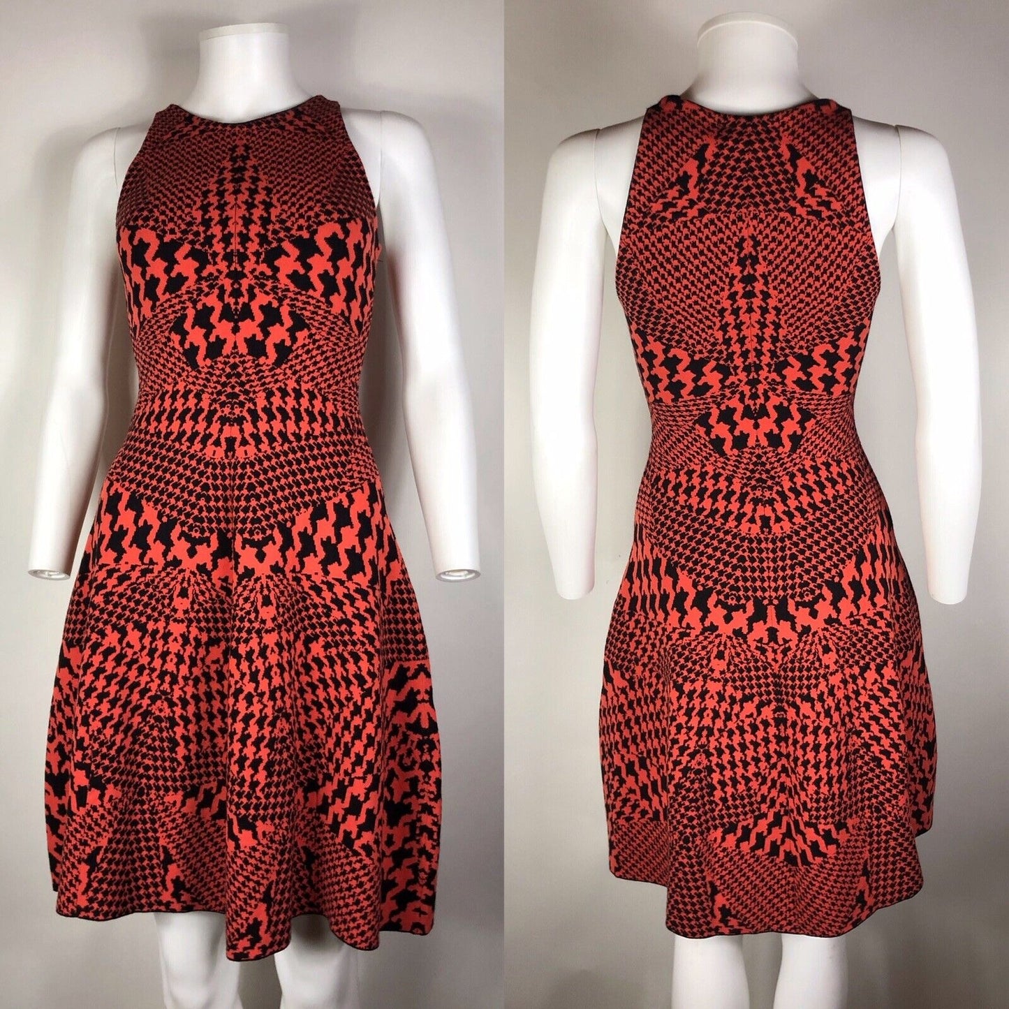 Rare Vtg Alexander McQueen McQ Knit Red Orange Houndstooth Dress XS