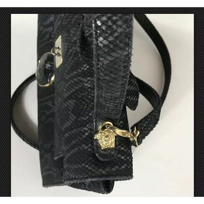 Rare Vtg Gianni Versace Black Snakeskin Medusa Bag