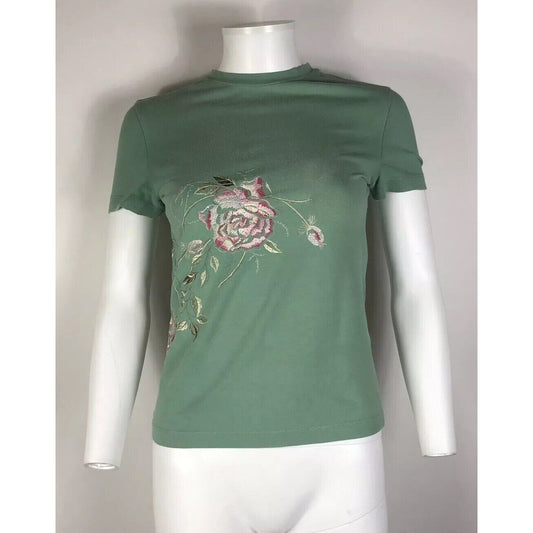 Rare Vtg Alexander McQueen Green Rose Embroidered AW1997 Tee M 42