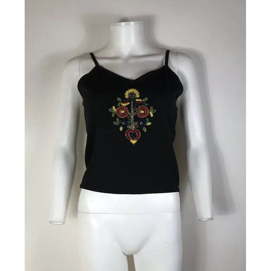 Rare Vtg Christian Dior by John Galliano Embroidered Black Top M