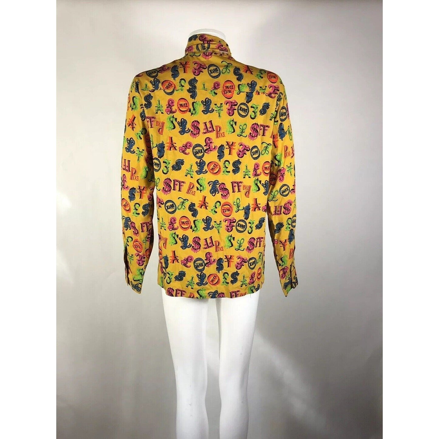 Rare Vtg Jean Paul Gaultier Junior Yellow Currency Print Shirt S