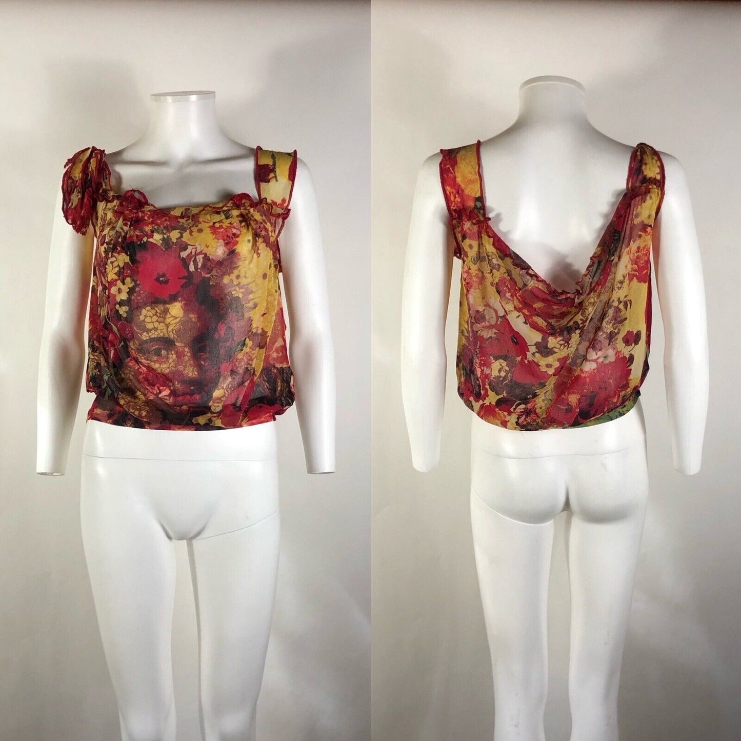 Rare Vtg Jean Paul Gaultier Pink Yellow Face Print Top S