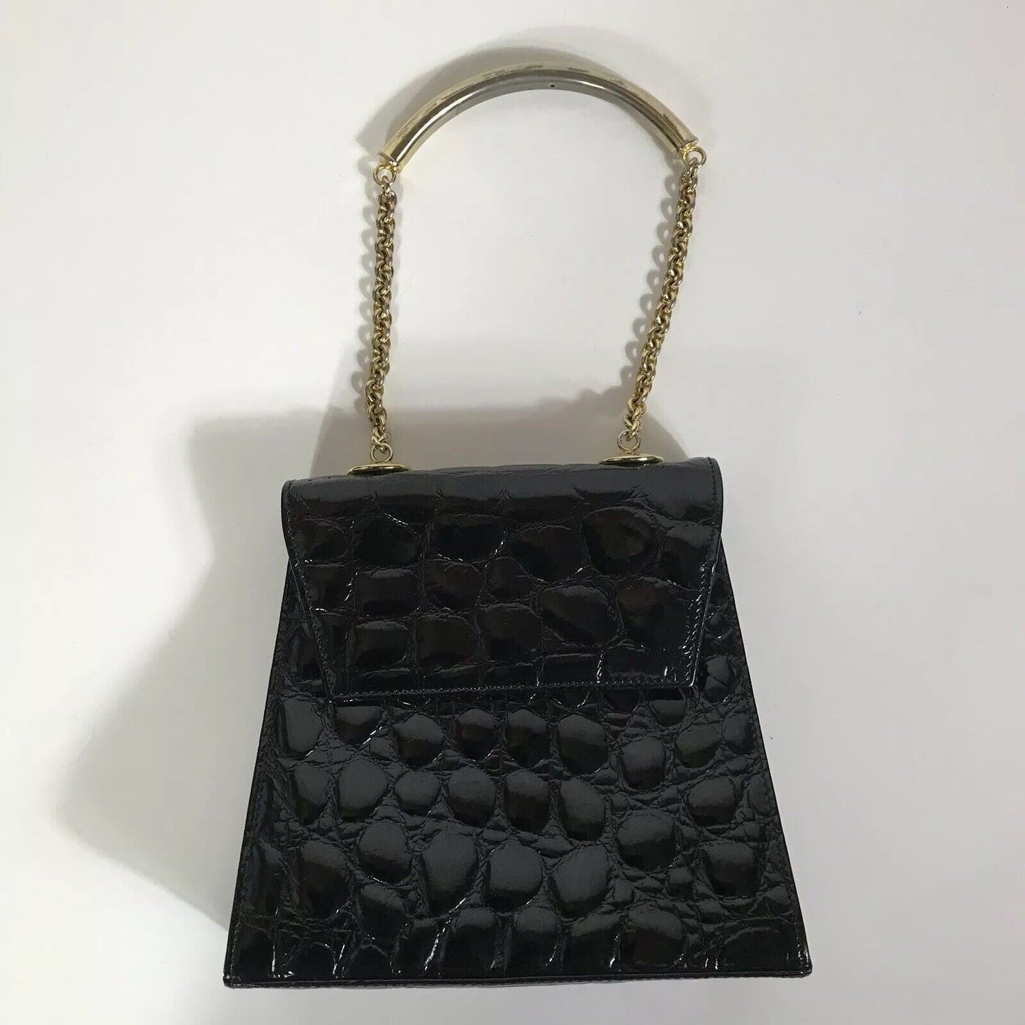 Rare Vtg Gianni Versace Black Patent Croc Bag