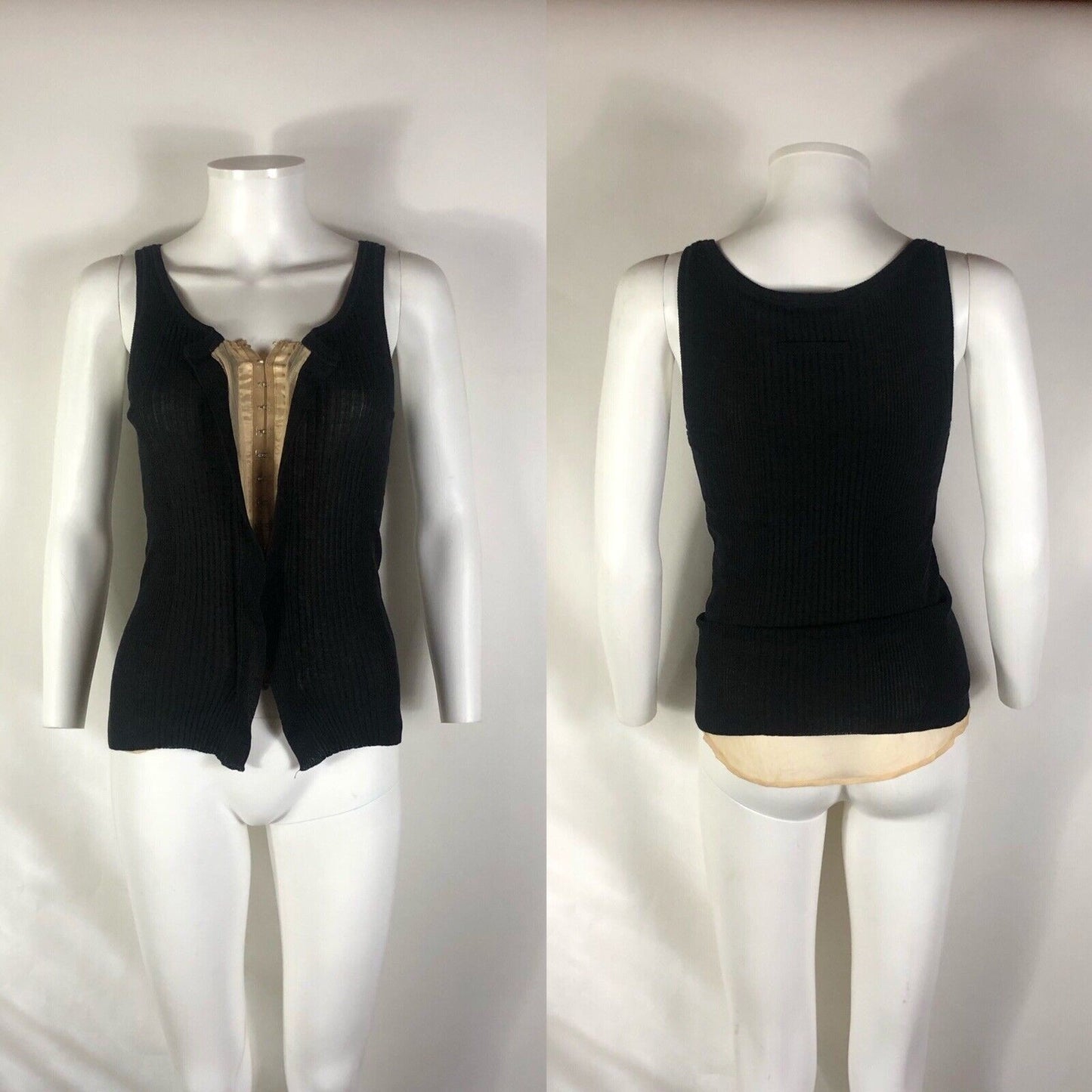 Rare Vtg Jean Paul Gaultier Black Corset Hook & Eye Tank Top M