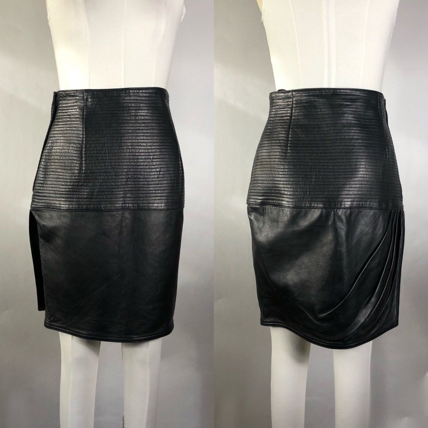 Rare Vtg Gianni Versace Black Leather Skirt M 42