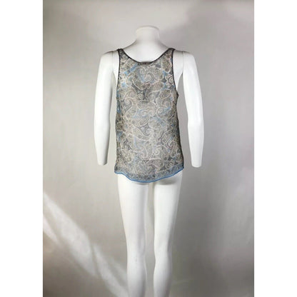 Rare Vtg Balenciaga by Nicholas Ghesquiere Blue Sheer Silk Paisley Print Tank S