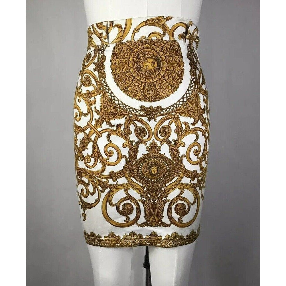 Rare Vtg Gianni Versace Early 90s Gold Baroque Skirt XS 38