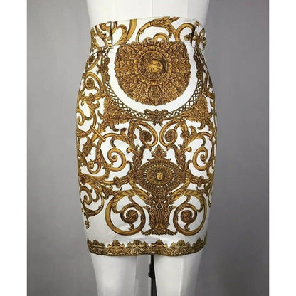 Rare Vtg Gianni Versace Early 90s Gold Baroque Skirt XS 38