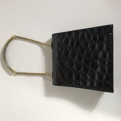 Rare Vtg Gianni Versace Black Patent Croc Bag