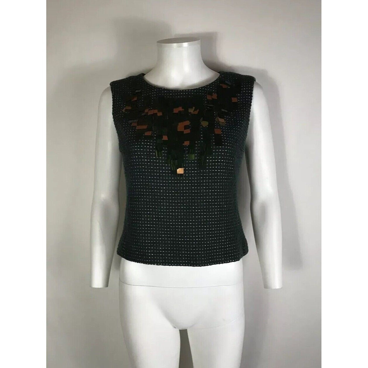 Rare Vtg Chanel Metal Embellished Green Top S