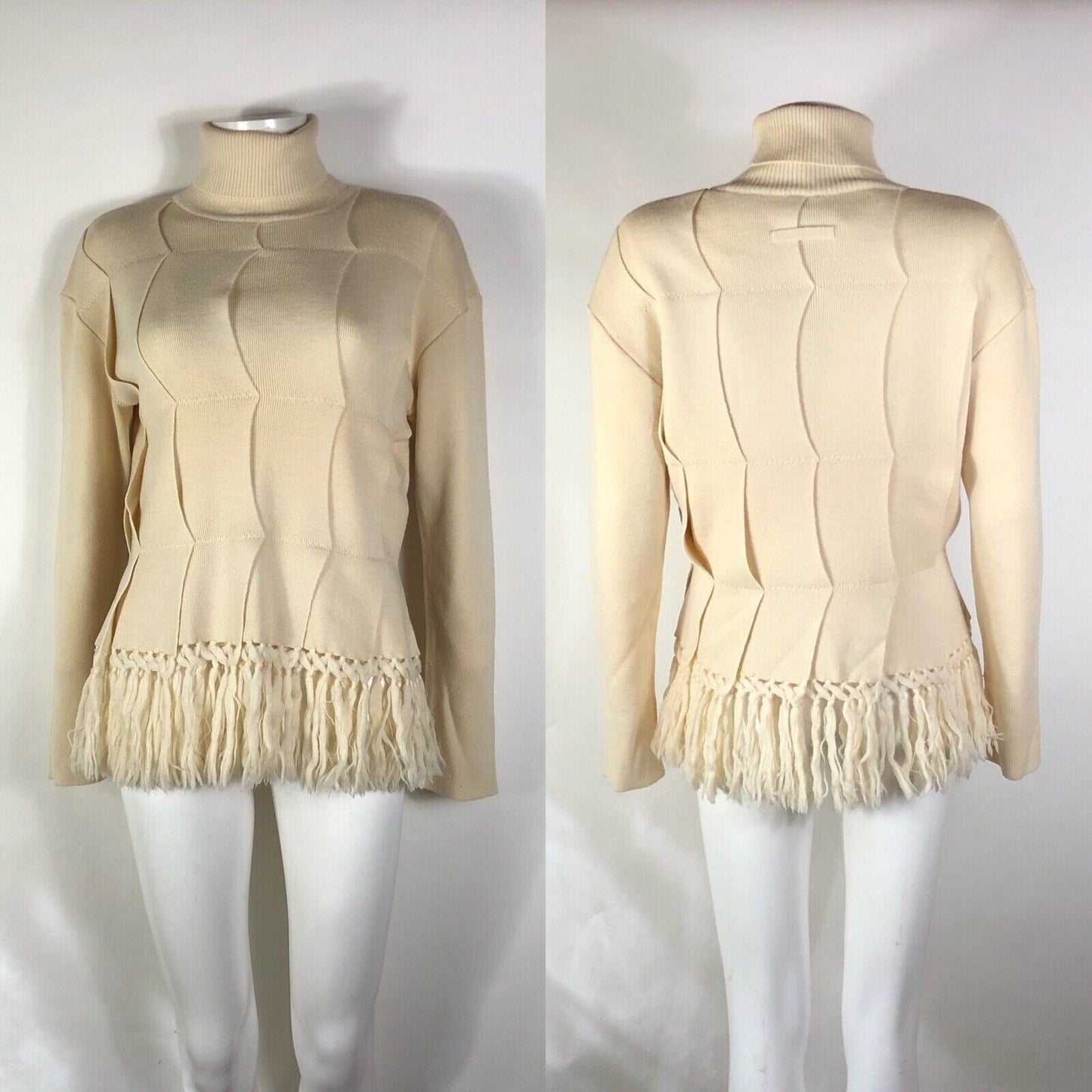 Rare Vtg Jean Paul Gaultier Beige Turtleneck Fringe Sweater S