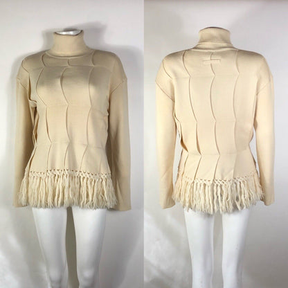 Rare Vtg Jean Paul Gaultier Beige Turtleneck Fringe Sweater S