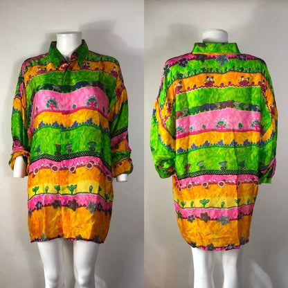 Rare Vtg Gianni Versace Multicolor Silk Shirt L