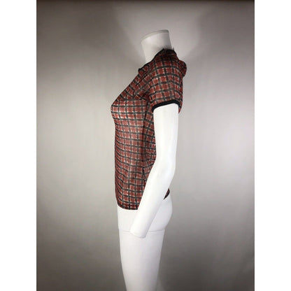 Rare Vtg Jean Paul Gaultier Red Square Print Mesh Top S