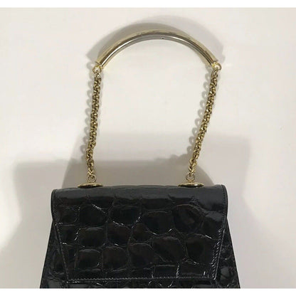 Rare Vtg Gianni Versace Black Patent Croc Bag