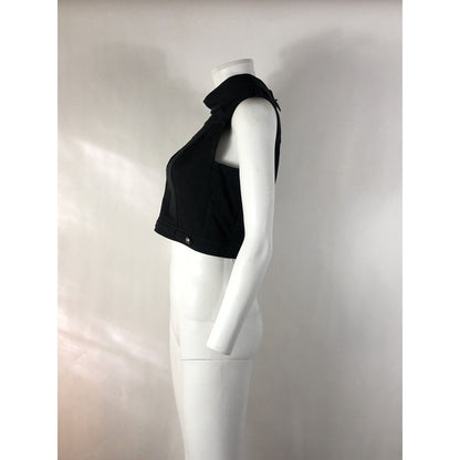 Rare Vtg Chanel 90s Black Crop Top CC Logo S