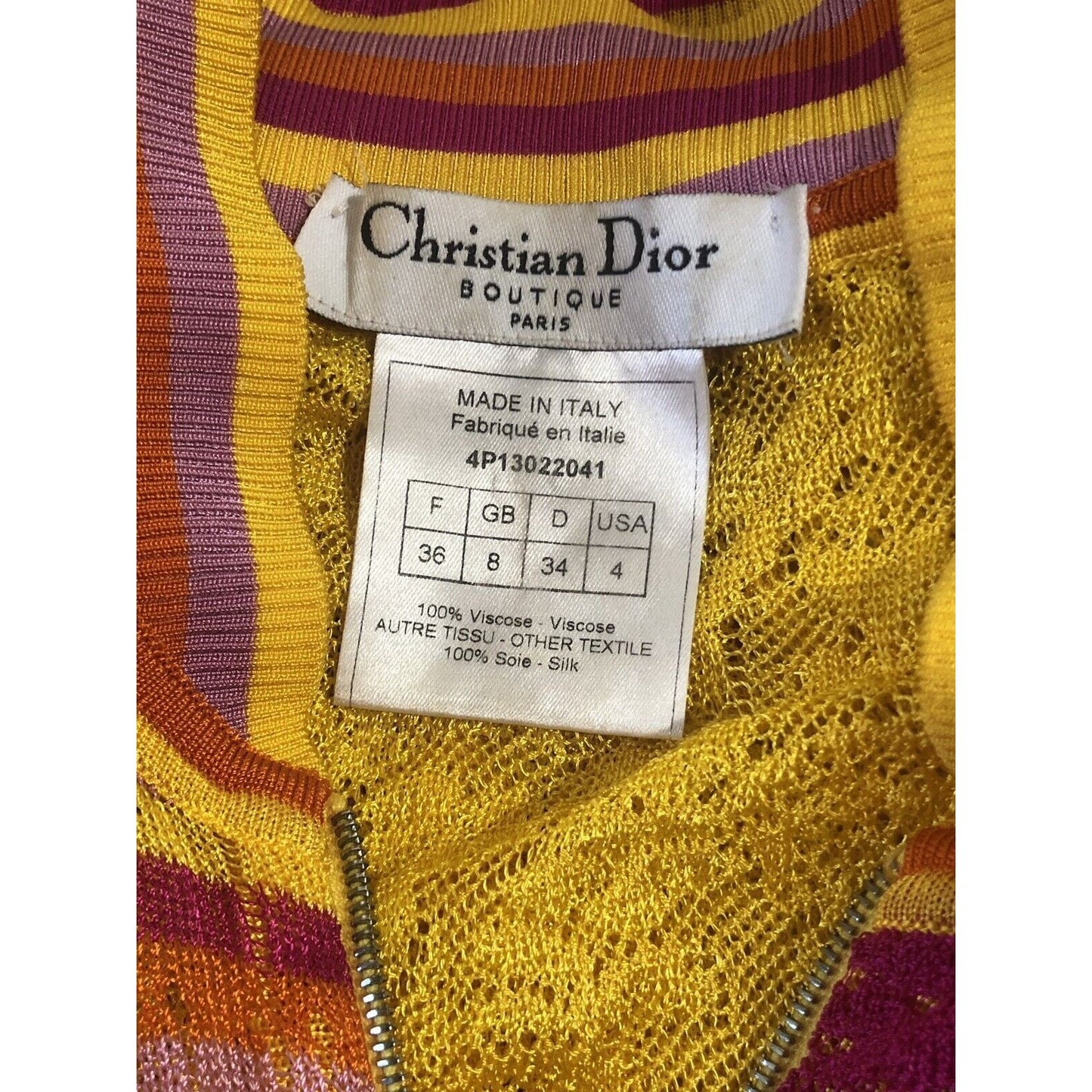 Rare Vtg Christian Dior Yellow Zip Top XS