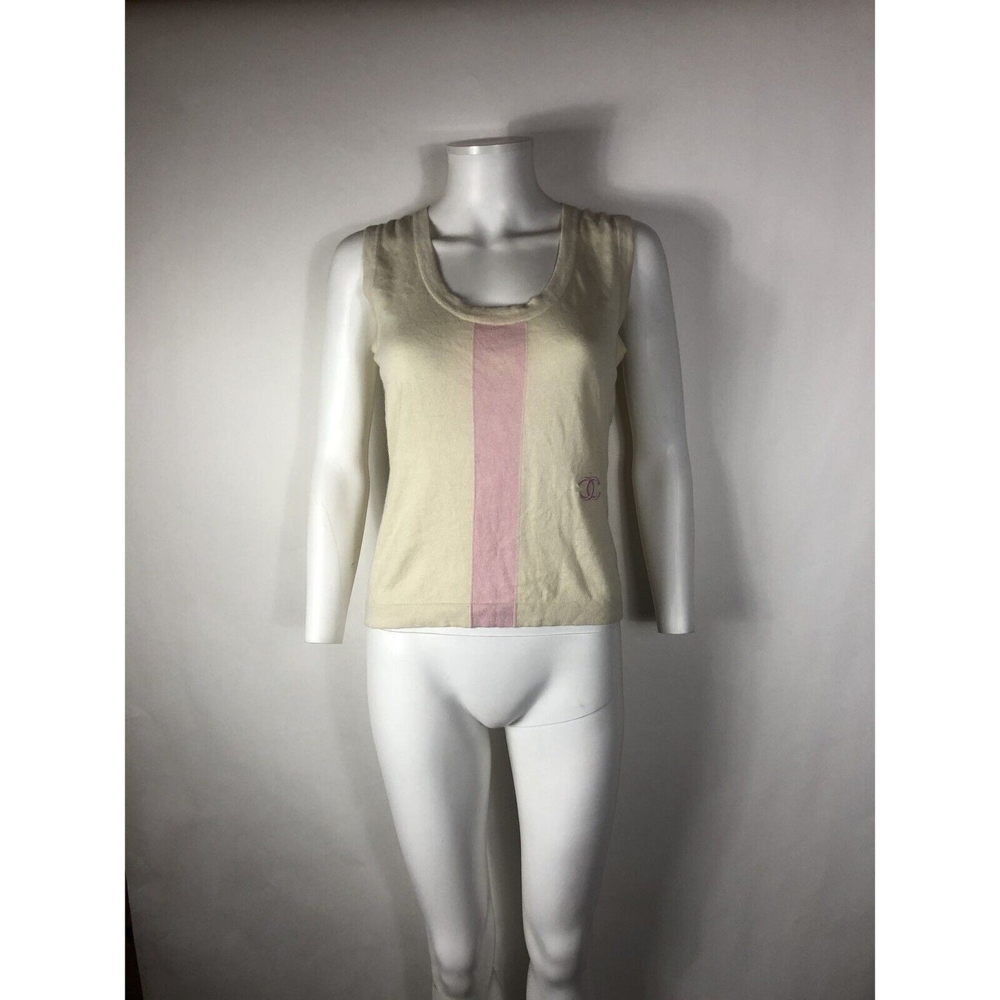 Rare Vtg Chanel Pink Knit CC Logo Tank Top L 42